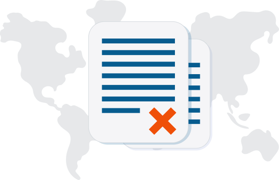 Document with a red cross over a world map, indicating the article is unavailable